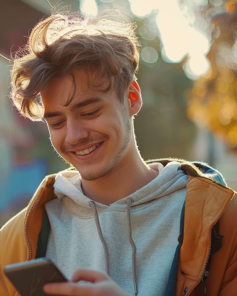 Young man checking messages on phone